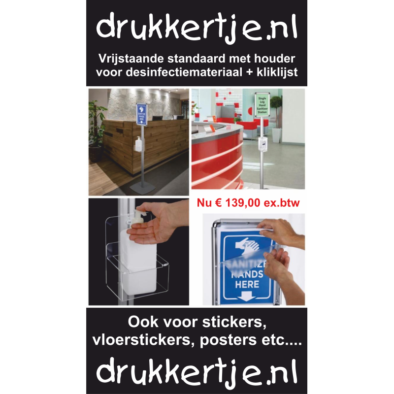 DESINFECTIE STANDAARD MET HOUDER VOOR MATERIALEN EN KLIKLIJST